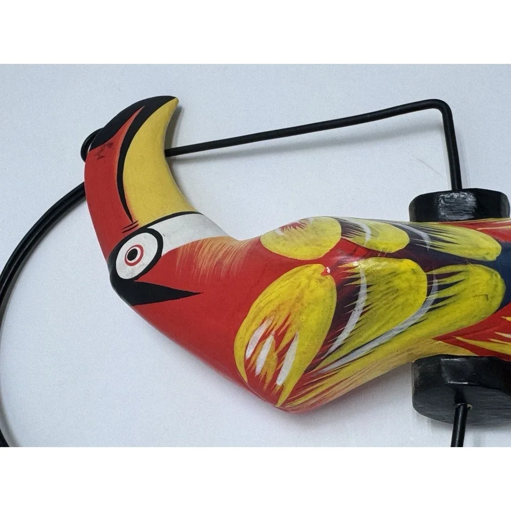Red Toucan Yellow HANGING Talavara Jungle WOOD Tropical HAND CARVED PAINTED VTG